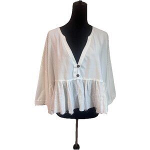 Free People We the Free DALLAS CROP HENLEY TOP IN WHITE Womens Top Size XL